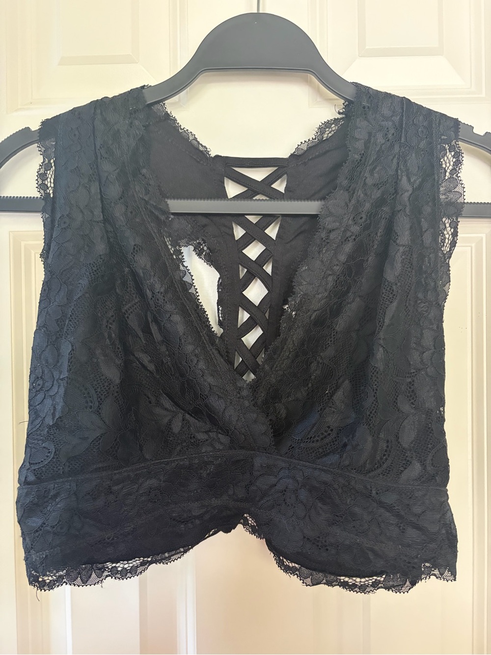 Altar'd State Black Lace V-Neck Bralette with Lattice Back